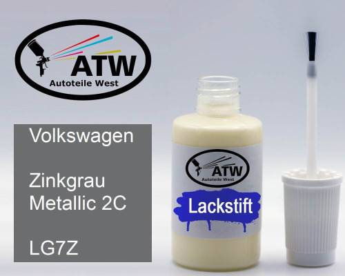 Volkswagen, Zinkgrau Metallic 2C, LG7Z: 20ml Lackstift, von ATW Autoteile West.